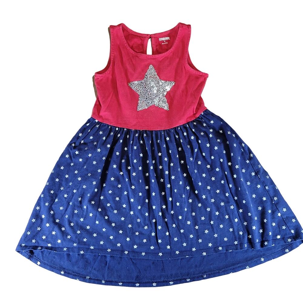 Gymboree Girls Red Blue Sequin Star Dress Size 5 Sleeveless Skirt Patriotic